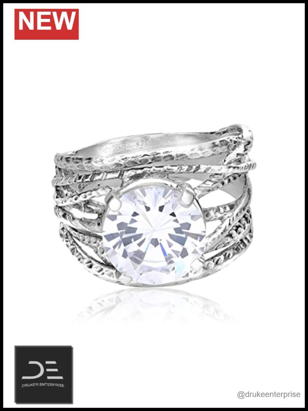925 Sterling Silver Wrap Ring Prong Set Cubic Zirconia Vintage Design